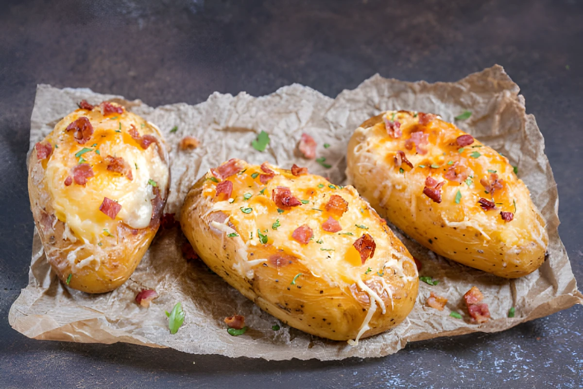 Image de la recette de Pommes de terre farcies bacon, fromage et oignon
