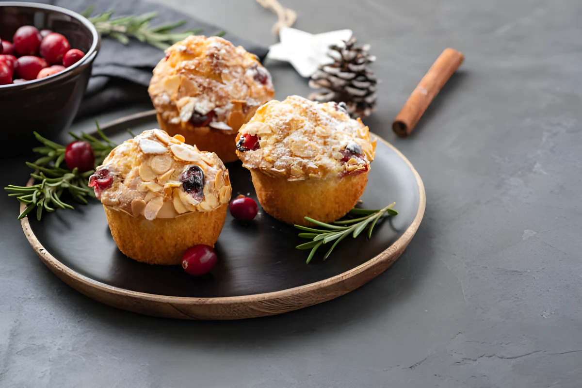 Image de la recette de Muffins de Noël aux noix, canneberges & amandes