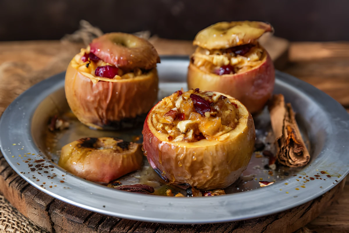 Image de la recette de Pommes au four farcies aux noix et canneberges