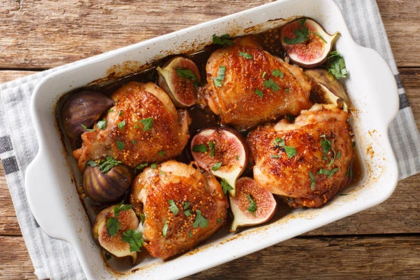 Poulet rôti, miel, figues