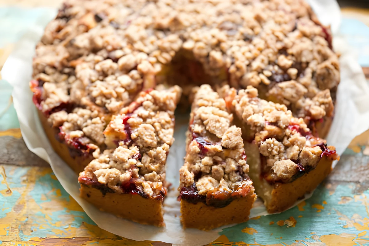 Gâteau moelleux aux prunes et crumble à la cannelle
