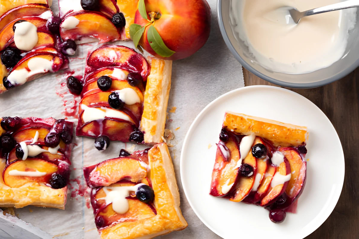 Image de la recette de Tarte nectarine myrtille glaçage vanille