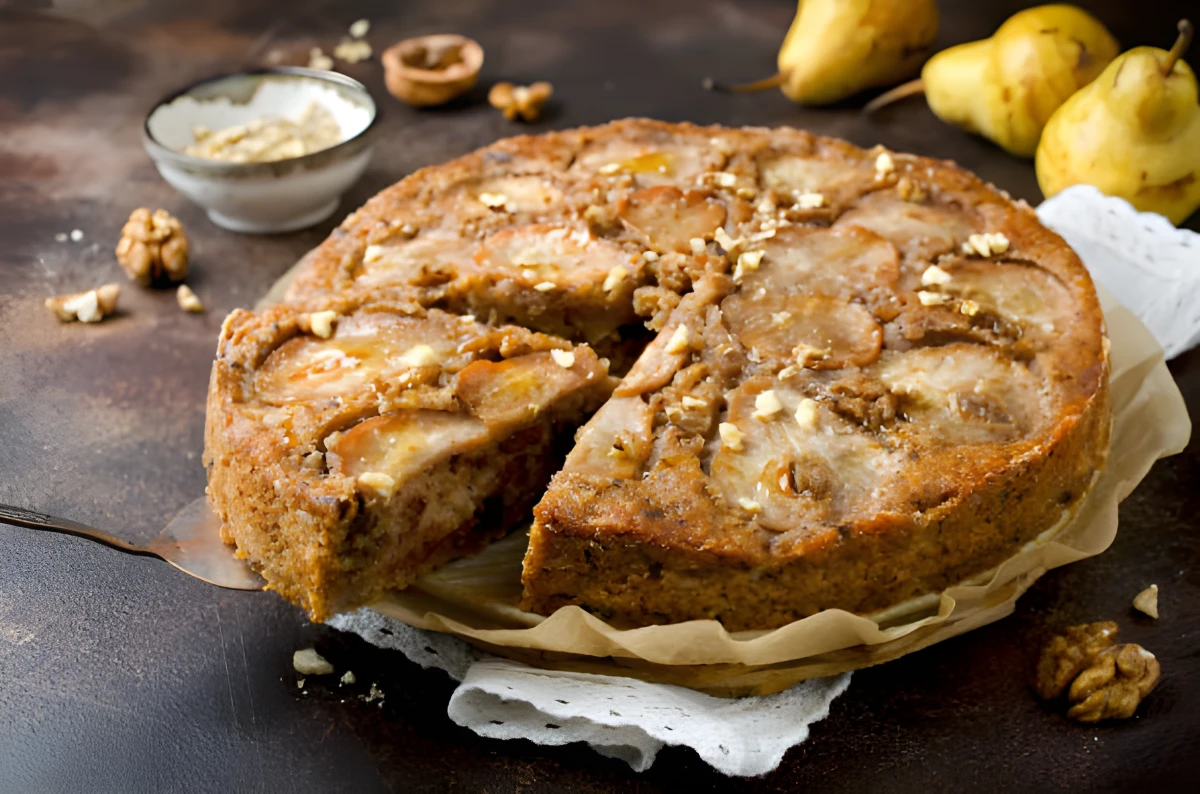 Image de la recette de Tarte aux poires, noix et chocolat